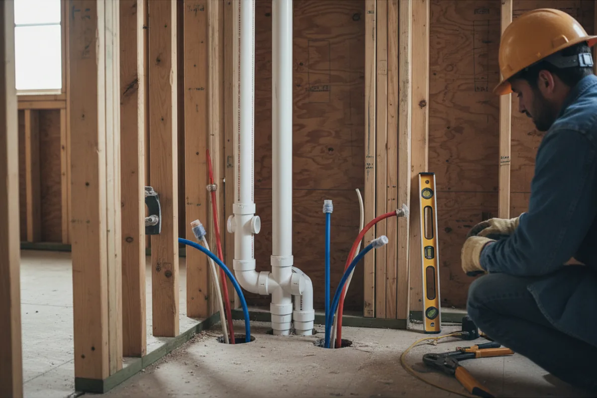 Drain and supply rough-in during Sump Pump Repair in Hinckley